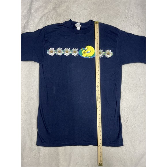 Vtg 90s Looney Tunes Blue Single Stich Tweety Graphic T-Shirt Size Medium/Large - Picture 7 of 8